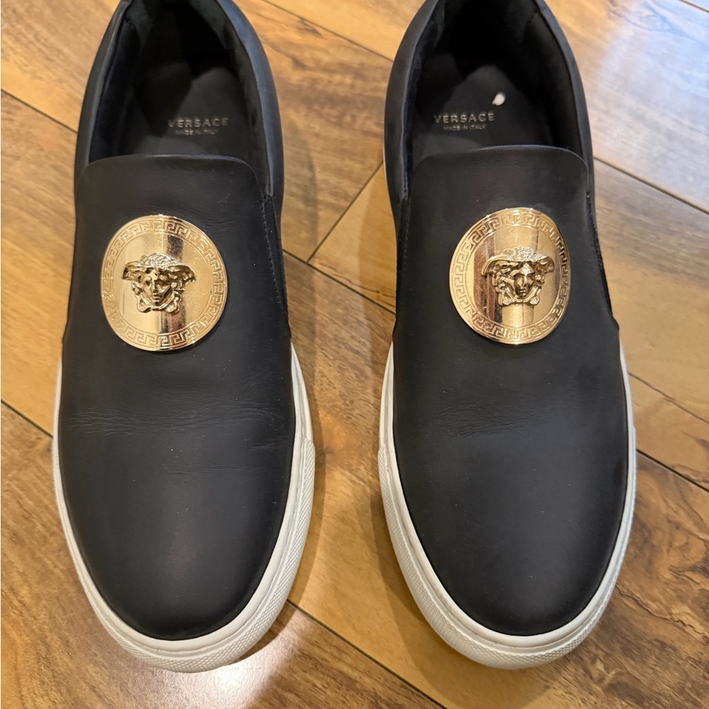 Versace Black Sneakers with Gold Medusa Emblem